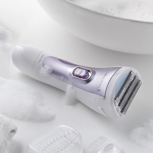 Remington Cordless Electric Lady Shaver for Women (Rechargeable, 30 Minute Usage, Wet & Dry, Showerproof, Moisturising Strip with Aloe Vera, Bikini Attachment, Storage Pouch, Cleaning Brush) WDF4840