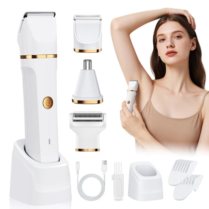 Lady Shavers for Women 3-in-1,Bikini Trimmer Woman IPX7 Waterproof,Nose Trimmer Rechargeable,Pubic Hair Trimmer for Women Wet and Dry,Painless Electric Foil Shaver for Body,Arms Legs Underarms, White