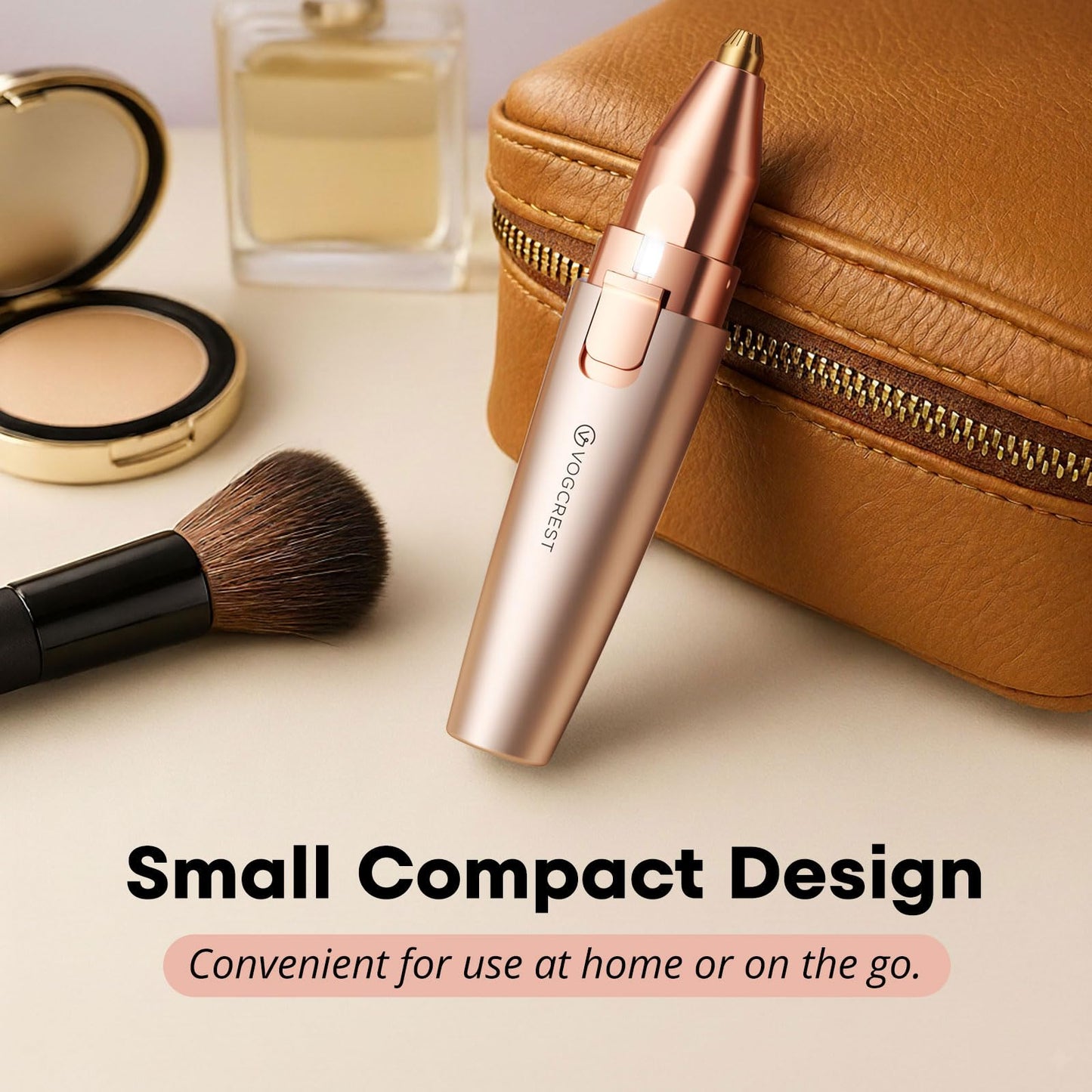 VG VOGCREST Eyebrow Facial Trimmer: 2 in1 Rechargeable Facial Hair Removal and Eyebrow Shaver - Face Lips Body Painless Facial Razor with Built-in LED Light (Rose Gold)