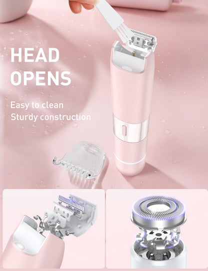 Bikini Trimmer Women 2-in-1 Facial Hair Remover for Women,USB-C Razors Woman,Dual Head Shaver Woman with Light for Intimate,Lady Shavers for Pubic Hair for Lip Underarm Body,Travel Lock,Pink