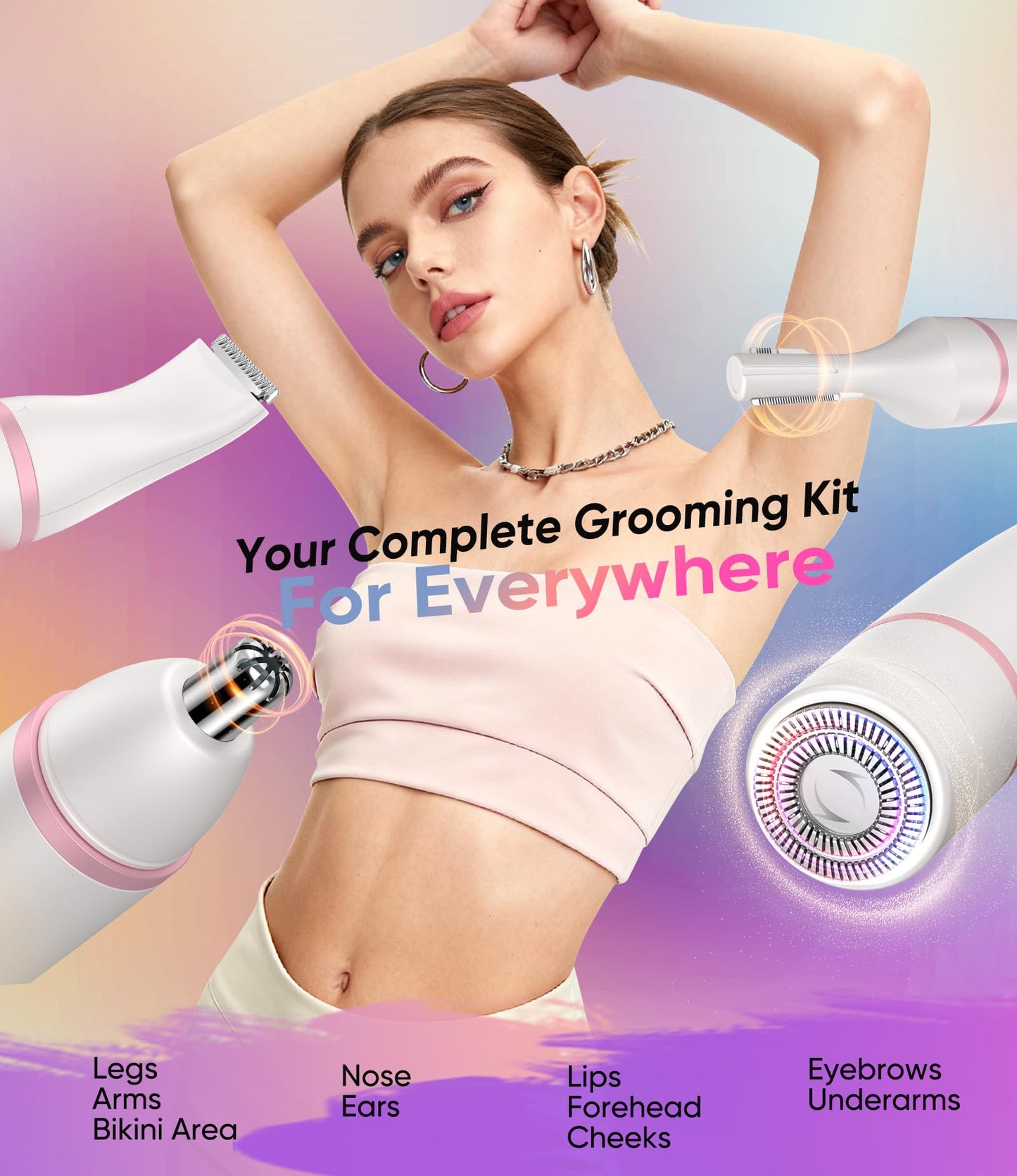 Facial Hair Remover for Women,4-in-1 Bikini Trimmer Women,USB C Mini Lady Shavers with 4-Level Battery Indicator (25%, 50%, 75%, 100%) Eyebrow Razor,Nose Trimmer,for Face Nose/Ear Body,Easy to Clean