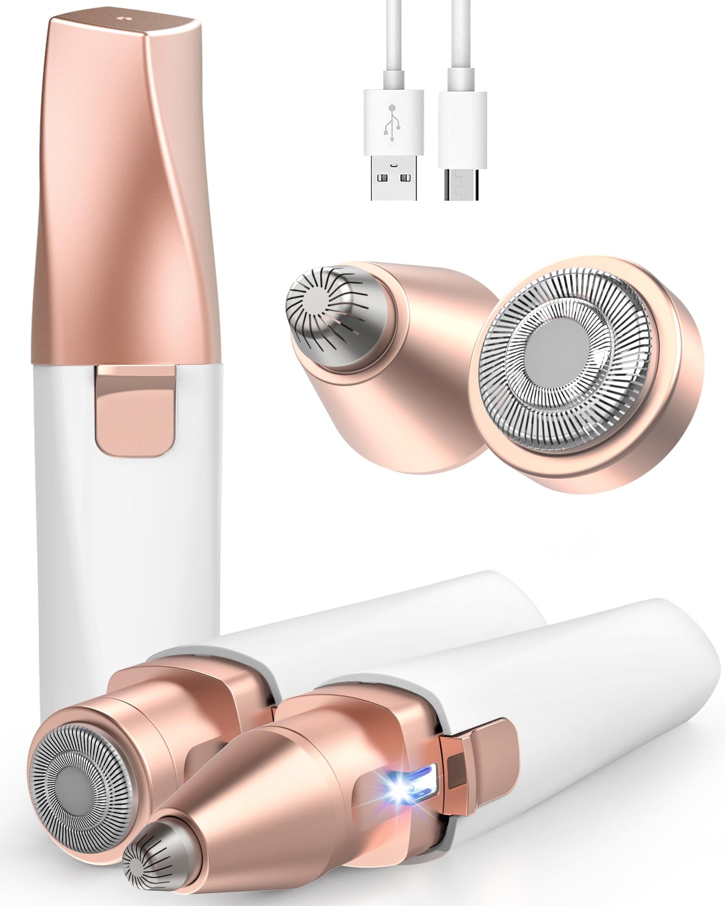Eyebrow & Facial Hair Trimmer for Women: 2 in1 Rechargeable Facial Hair Removal and Eyebrow Shaver, Painless Shaving with Built-in LED Light - Perfect for Face, Lips, and Body