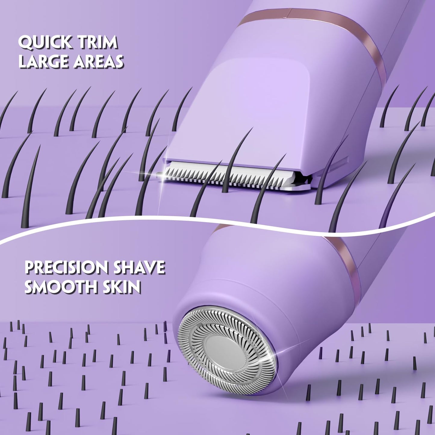 Lady Shavers for Women 3-in-1, Tiovara Painless Electric Razors Shaver IPX7 Waterproof Cordless Body Hair Trimmer Pubic Hair Removal with USB Charge Dock for Underarm Leg Arm Body Face (Purple)