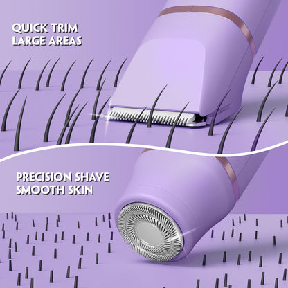Lady Shavers for Women 3-in-1, Tiovara Painless Electric Razors Shaver IPX7 Waterproof Cordless Body Hair Trimmer Pubic Hair Removal with USB Charge Dock for Underarm Leg Arm Body Face (Purple)