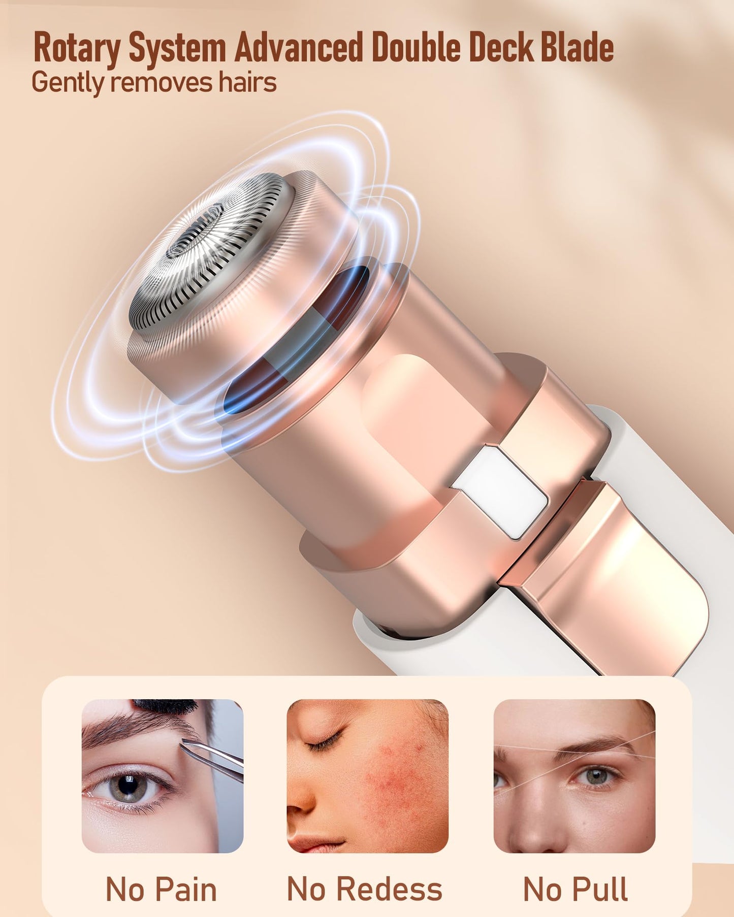Eyebrow & Facial Hair Trimmer for Women: 2 in1 Rechargeable Facial Hair Removal and Eyebrow Shaver, Painless Shaving with Built-in LED Light - Perfect for Face, Lips, and Body