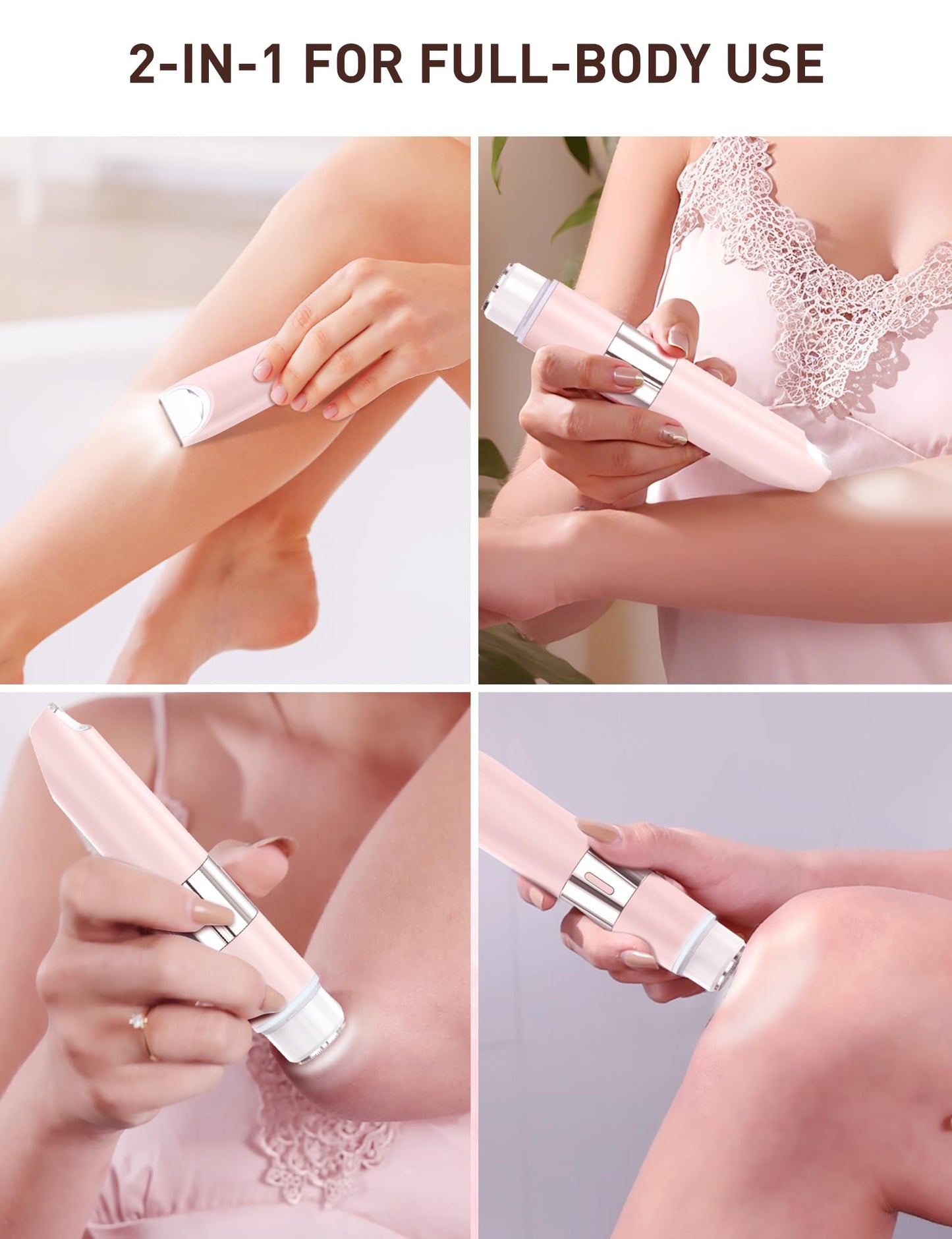 Bikini Trimmer Women 2-in-1 Facial Hair Remover for Women,USB-C Razors Woman,Dual Head Shaver Woman with Light for Intimate,Lady Shavers for Pubic Hair for Lip Underarm Body,Travel Lock,Pink