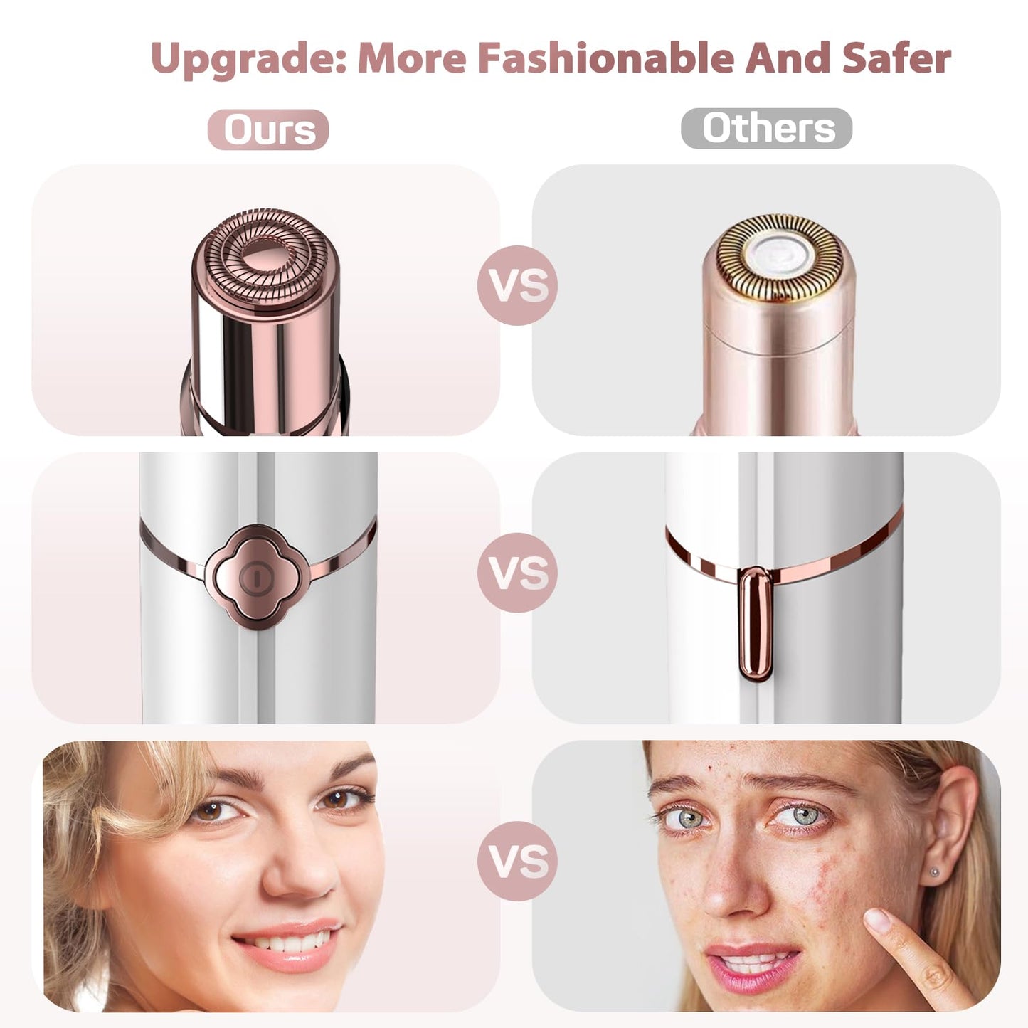 Facial Hair Remover for Women,Hair Removal Device Rechargeable,Epilator for Women for Face Included 2 x Replacement Heads,Painless Lady Shavers,for Lip,Mustache, Chin