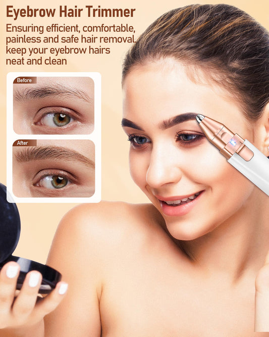 Eyebrow & Facial Hair Trimmer for Women: 2 in1 Rechargeable Facial Hair Removal and Eyebrow Shaver, Painless Shaving with Built-in LED Light - Perfect for Face, Lips, and Body