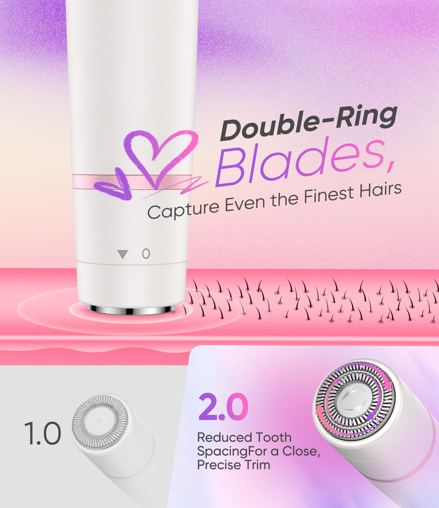 Facial Hair Remover for Women,4-in-1 Bikini Trimmer Women,USB C Mini Lady Shavers with 4-Level Battery Indicator (25%, 50%, 75%, 100%) Eyebrow Razor,Nose Trimmer,for Face Nose/Ear Body,Easy to Clean